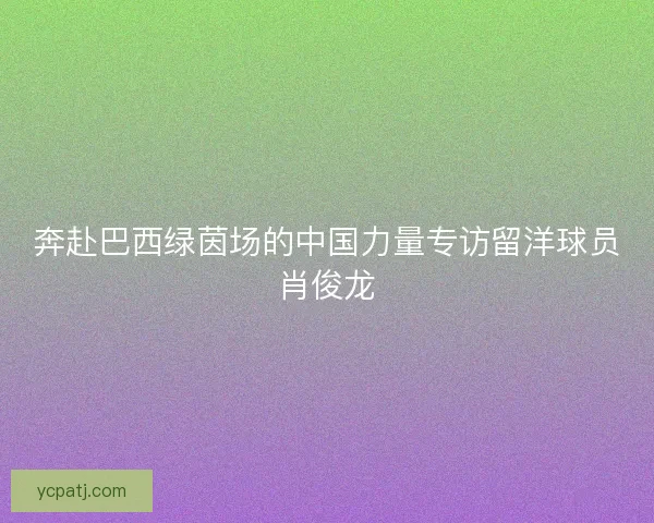 奔赴巴西绿茵场的中国力量专访留洋球员肖俊龙